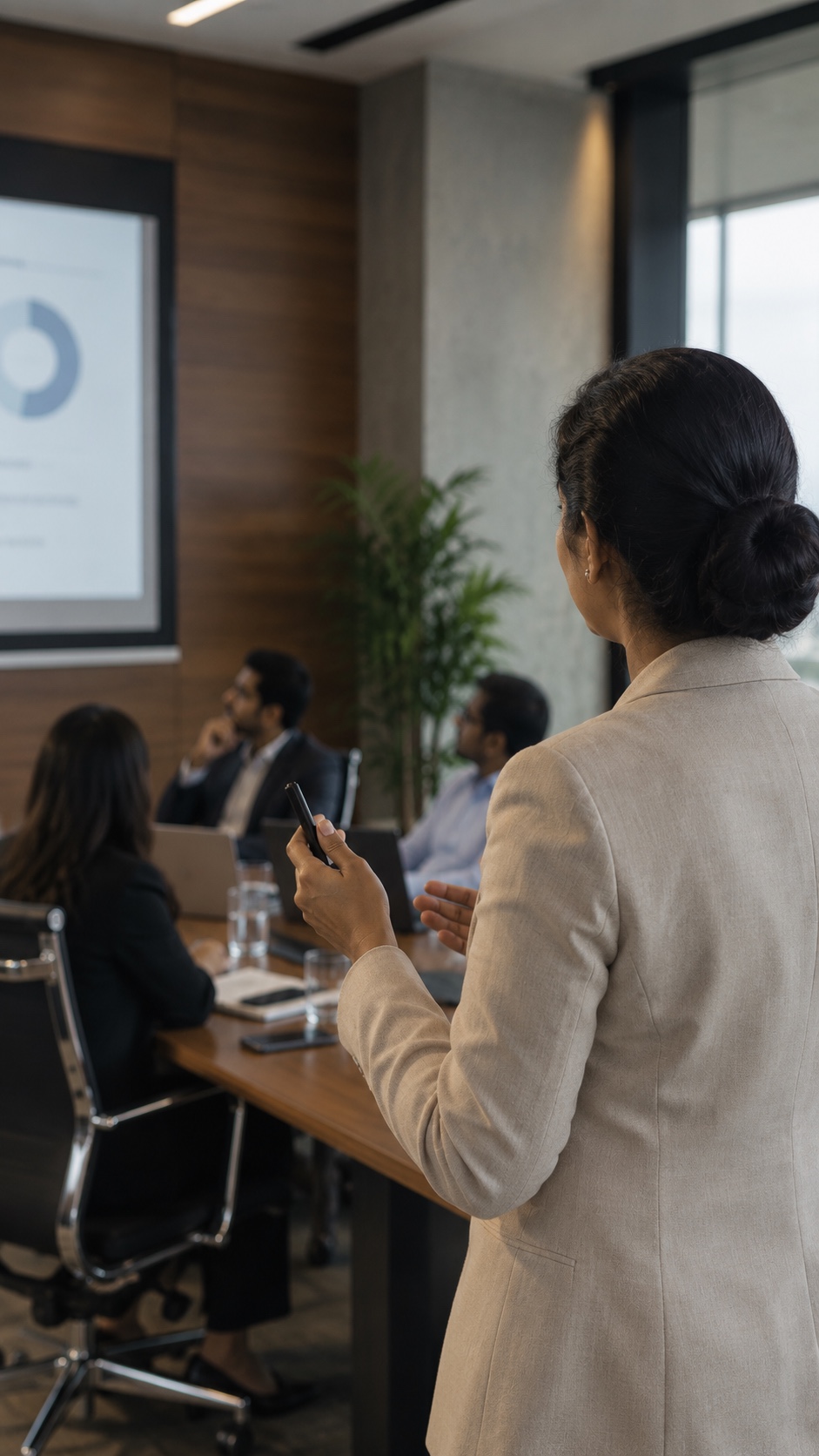 Consultant presenting a practical recommendation to a leadership team
